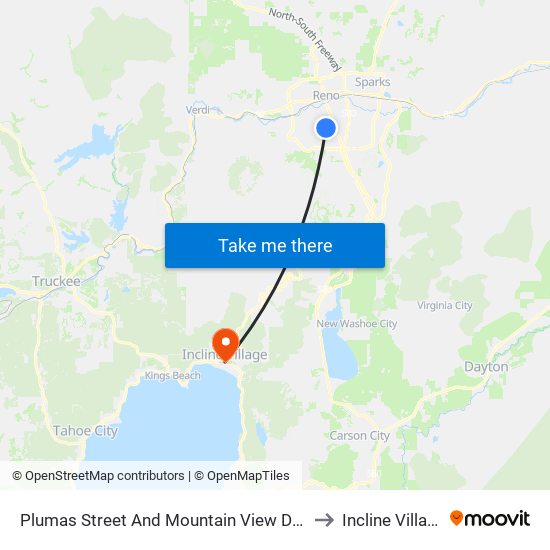 Plumas Street And Mountain View Drive to Incline Village map