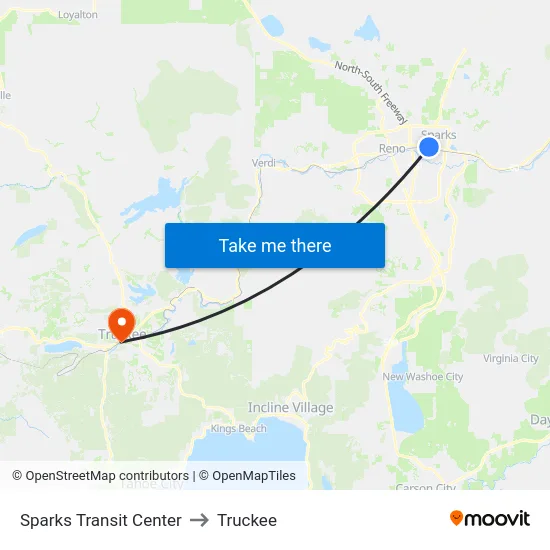 Sparks Transit Center to Truckee map