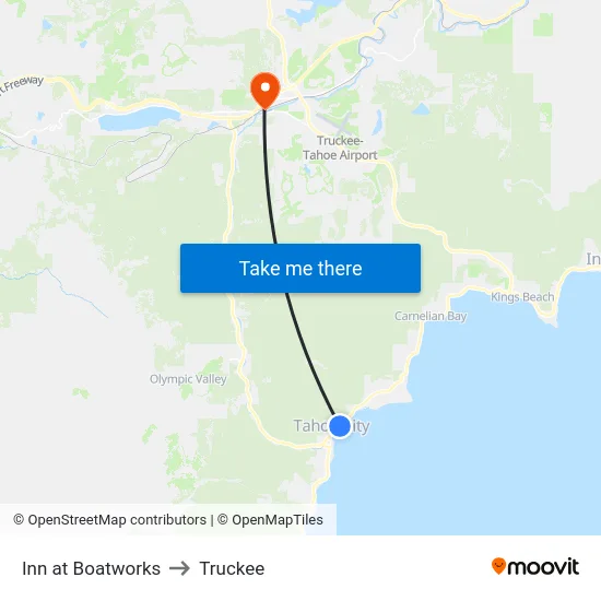 Inn at Boatworks to Truckee map