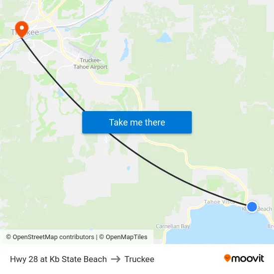 Hwy 28 at Kb State Beach to Truckee map