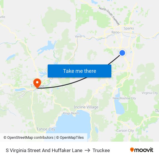 S Virginia Street And Huffaker Lane to Truckee map