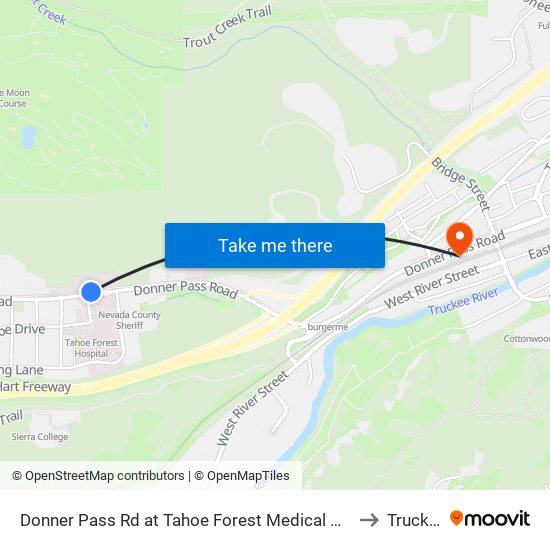 Donner Pass Rd at Tahoe Forest Medical Offices to Truckee map