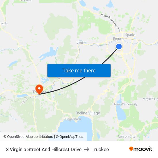 S Virginia Street And Hillcrest Drive to Truckee map