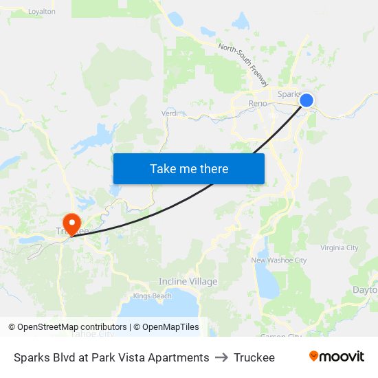 Sparks Blvd at Park Vista Apartments to Truckee map
