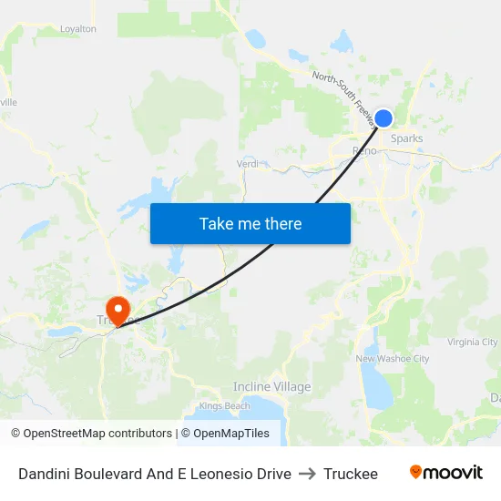 Dandini Boulevard And E Leonesio Drive to Truckee map