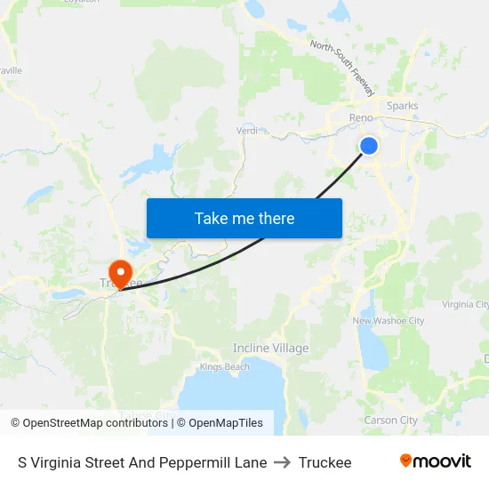 S Virginia Street And Peppermill Lane to Truckee map
