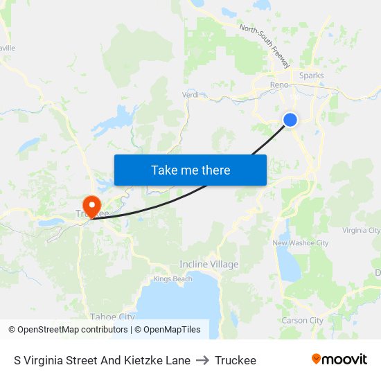 S Virginia Street And Kietzke Lane to Truckee map