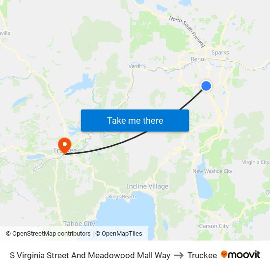S Virginia Street And Meadowood Mall Way to Truckee map