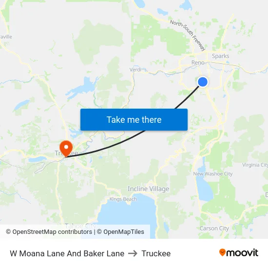 W Moana Lane And Baker Lane to Truckee map