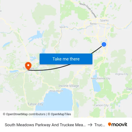 South Meadows Parkway And Truckee Meadows Place to Truckee map