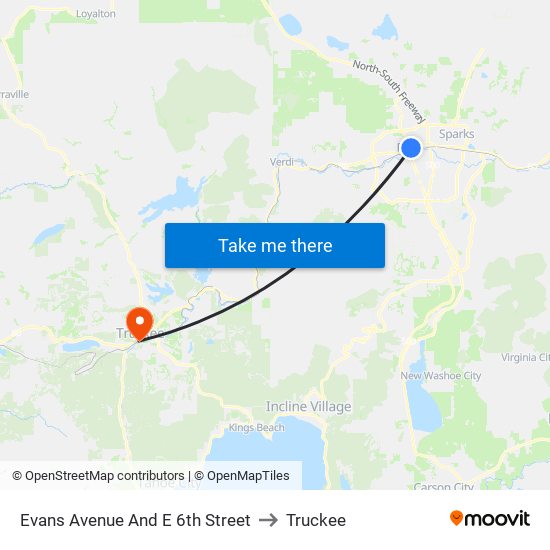 Evans Avenue And E 6th Street to Truckee map