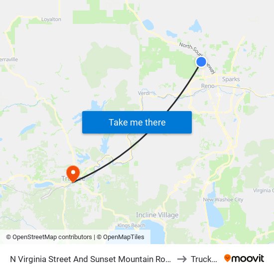 N Virginia Street And Sunset Mountain Road to Truckee map