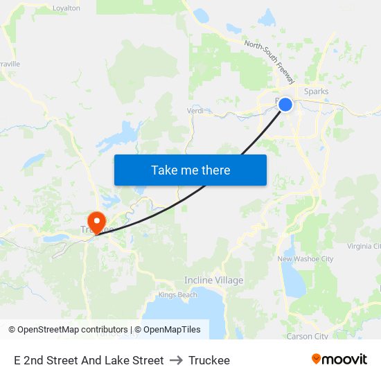 E 2nd Street And Lake Street to Truckee map