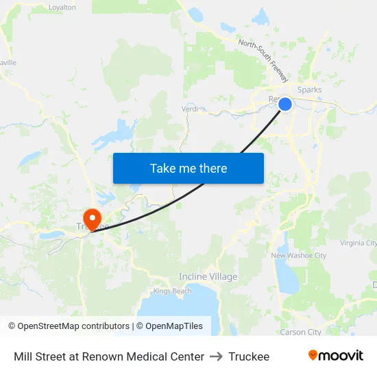 Mill Street at Renown Medical Center to Truckee map