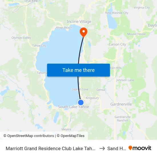 Marriott Grand Residence Club Lake Tahoe South Lake Tahoe to Sand Harbor map