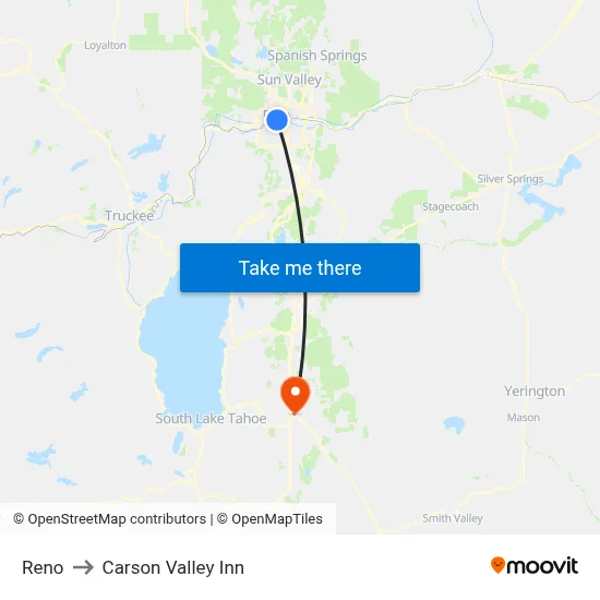 Reno to Carson Valley Inn map