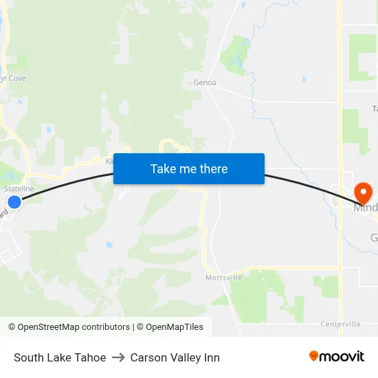 South Lake Tahoe to Carson Valley Inn map