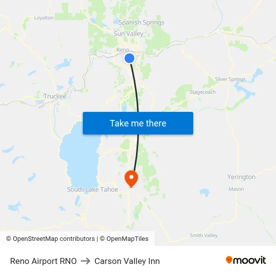 Reno Airport RNO to Carson Valley Inn map