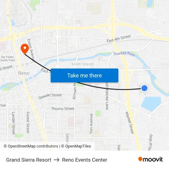Grand Sierra Resort to Reno Events Center map