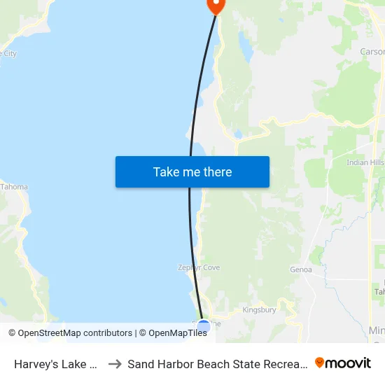 Harvey's Lake Tahoe to Sand Harbor Beach State Recreation Area map