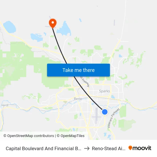 Capital Boulevard And Financial Boulevard to Reno-Stead Airport map