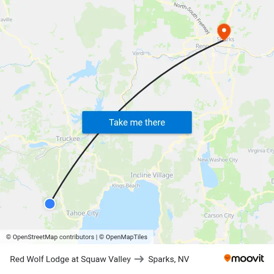 Red Wolf Lodge at Squaw Valley to Sparks, NV map
