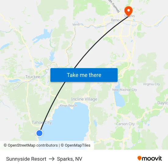 Sunnyside Resort to Sparks, NV map