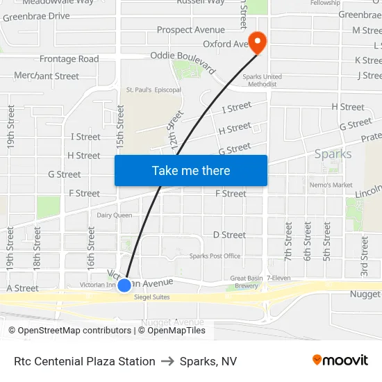 Rtc Centenial Plaza Station to Sparks, NV map