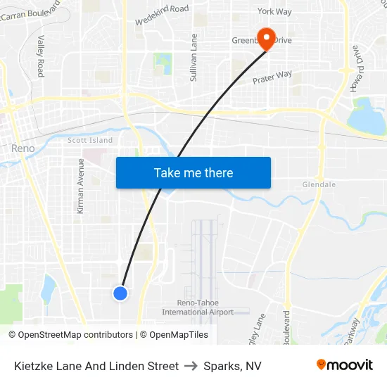 Kietzke Lane And Linden Street to Sparks, NV map