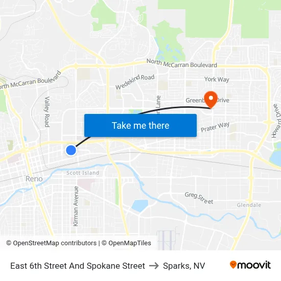 East 6th Street And Spokane Street to Sparks, NV map