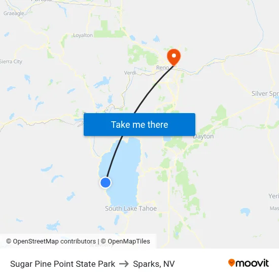 Sugar Pine Point State Park to Sparks, NV map
