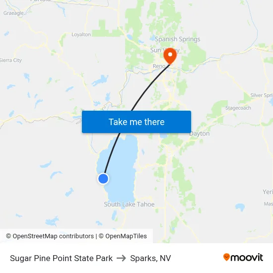 Sugar Pine Point State Park to Sparks, NV map