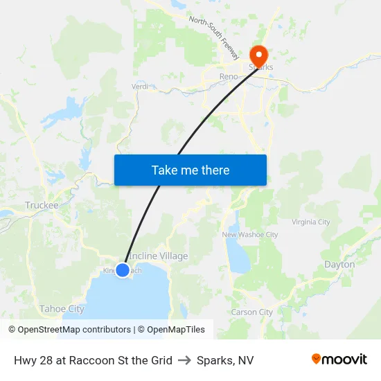 Hwy 28 at Raccoon St the Grid to Sparks, NV map