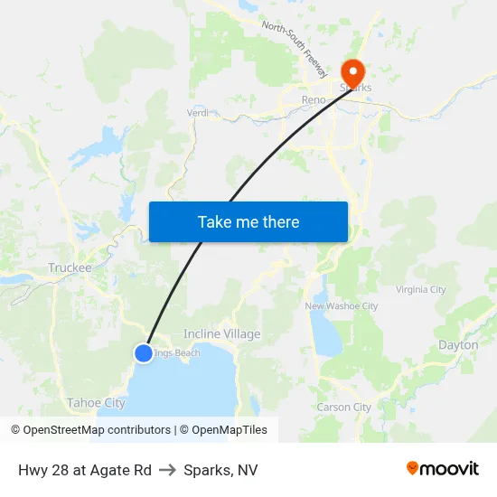 Hwy 28 at Agate Rd to Sparks, NV map