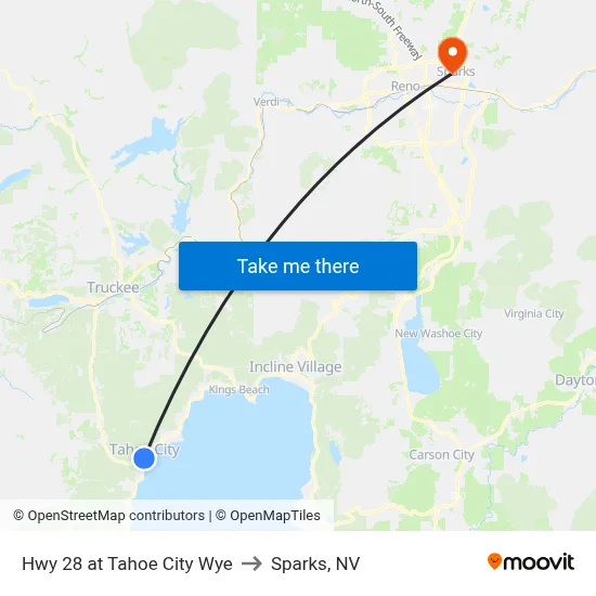 Hwy 28 at Tahoe City Wye to Sparks, NV map