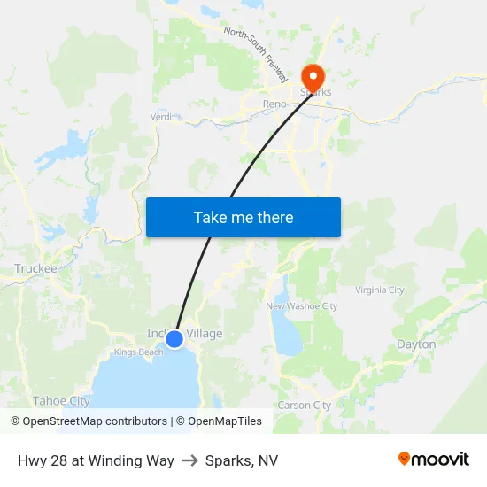 Hwy 28 at Winding Way to Sparks, NV map
