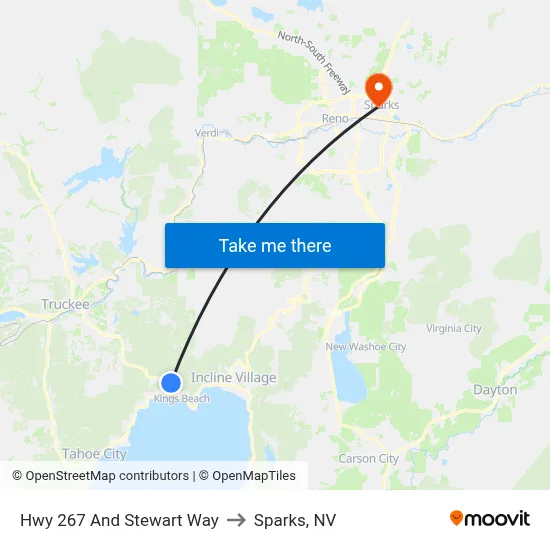 Hwy 267 And Stewart Way to Sparks, NV map