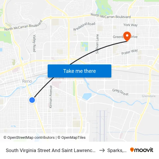 South Virginia Street And Saint Lawrence Avenue to Sparks, NV map