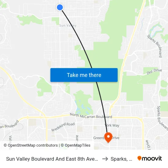 Sun Valley Boulevard And East 8th Avenue to Sparks, NV map