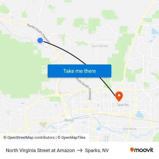 North Virginia Street at Amazon to Sparks, NV map
