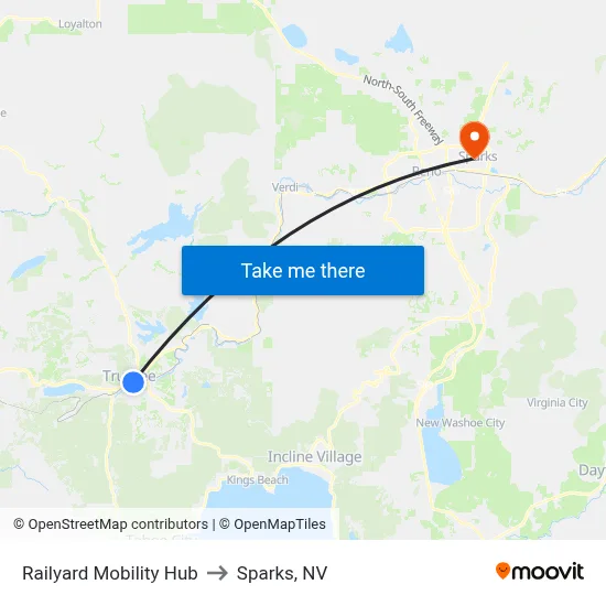 Railyard Mobility Hub to Sparks, NV map