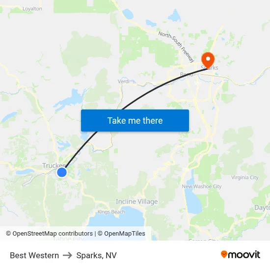 Best Western to Sparks, NV map