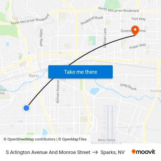 S Arlington Avenue And Monroe Street to Sparks, NV map