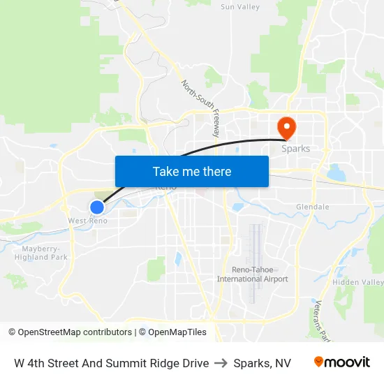 W 4th Street And Summit Ridge Drive to Sparks, NV map