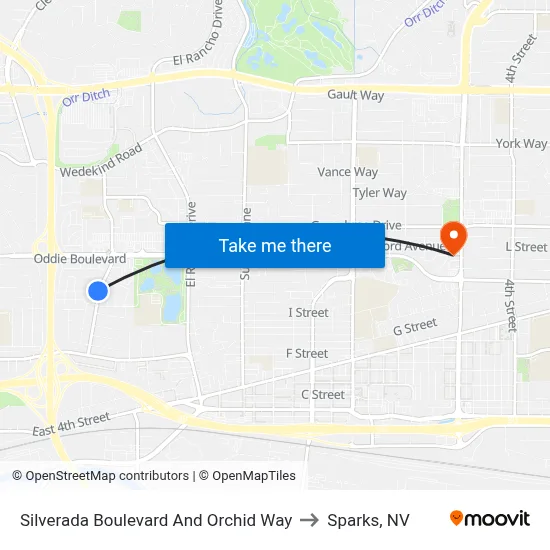 Silverada Boulevard And Orchid Way to Sparks, NV map