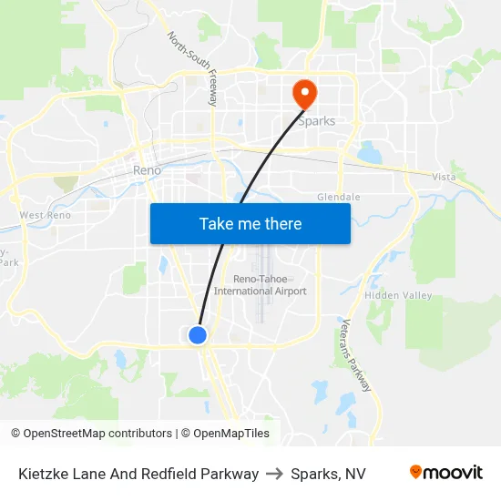 Kietzke Lane And Redfield Parkway to Sparks, NV map