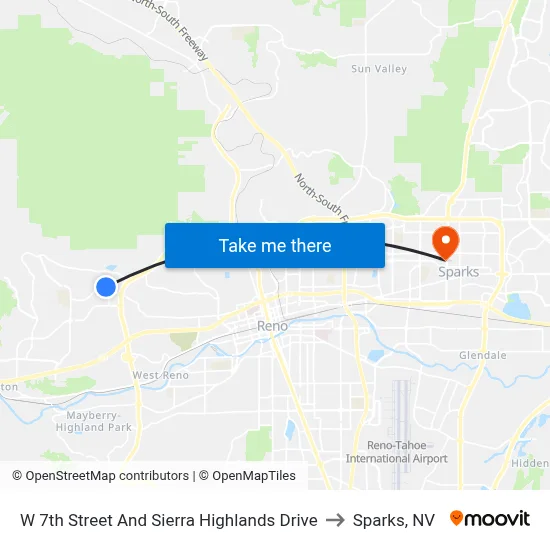 W 7th Street And Sierra Highlands Drive to Sparks, NV map