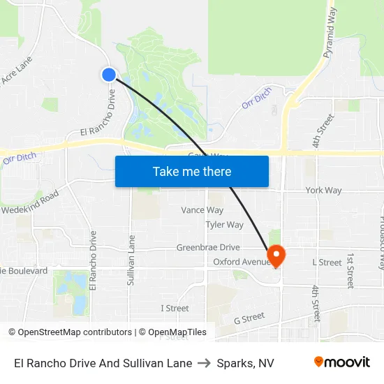 El Rancho Drive And Sullivan Lane to Sparks, NV map