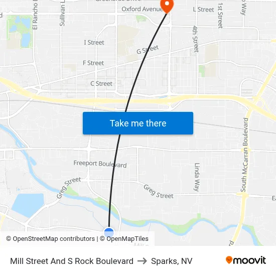 Mill Street And S Rock Boulevard to Sparks, NV map