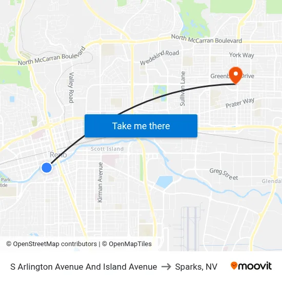S Arlington Avenue And Island Avenue to Sparks, NV map
